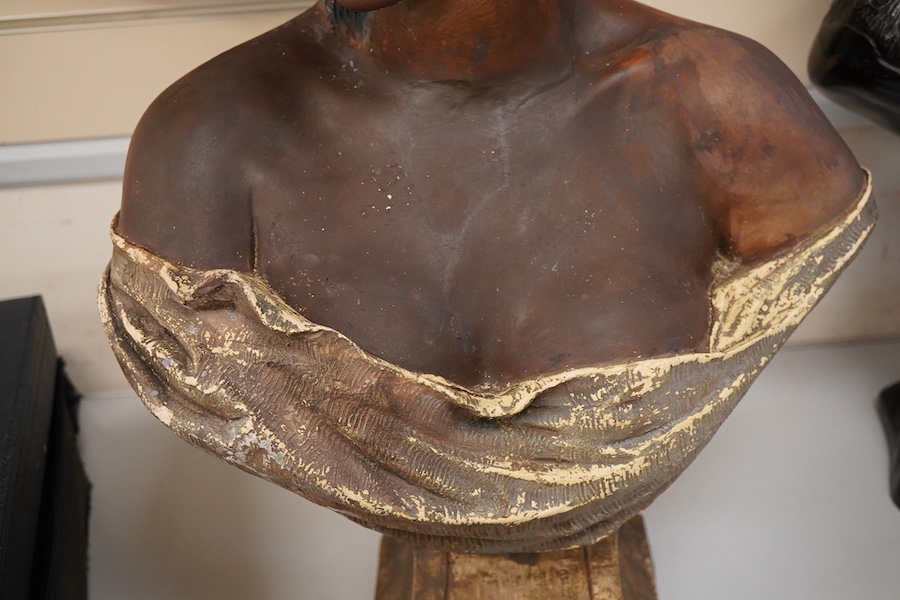 Auguste Maurice Art Noveau terracotta bust of a girl, Goldschrider, stamp to back near base, 71cm high